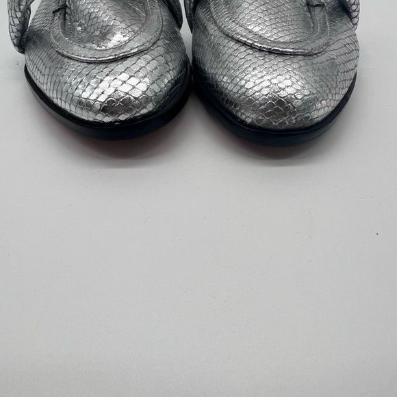 Schutz Romina Snake Reptile Embossed Leather Loafers Silver - Picture 4 of 9